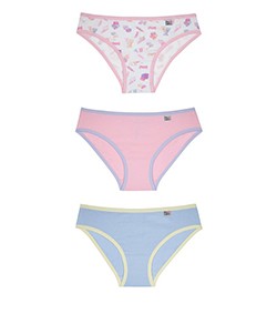 Kit Infantil 3 Calcinhas DelRio (51354) Estampada/Rosa/Azul