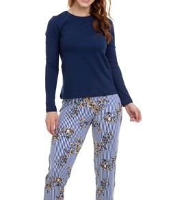 Pijama Longo Listras Floral E-Pijama By Sepi (6059/LS223) 100% Algodo e Viscolycra