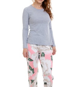 Pijama Longo Rosa Floral E-Pijama By Sepi (6059/LS223) Algodo e Viscolycra