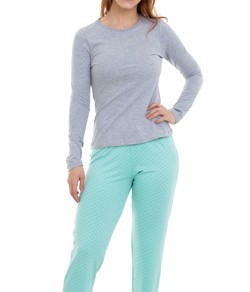 Pijama Longo Verde Po E-Pijama By Sepi (6059/LS223) Algodo e Viscolycra