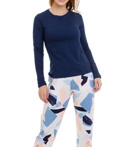 Pijama Longo Rosa Geomtrica E-Pijama By Sepi (6059/LS223) 100% Algodo e Viscolycra