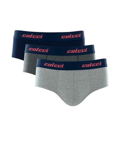 Kit 3 Cuecas Slip Cotton Colcci (CL1.26) Marinho/Mescla Claro/Mescla Escuro