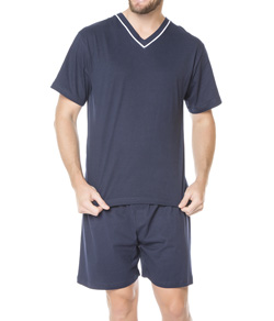Pijama Masculino Curto Gola V Podiun (8037) 100% Algodão - Marinho