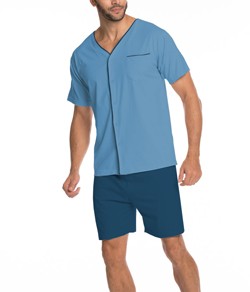 Pijama Curto Aberto Masculino Podiun (8039) 100% Algodão - Azul Oceano
