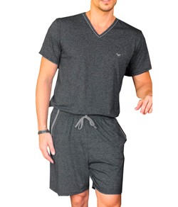 Pijama Masculino Curto com Bolso Podiun (8051) Algodão - Mescla Preto
