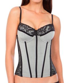 Corset Prata com Detalhes em Veludo Pli Corseterie (70302)