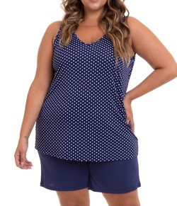 Pijama Curto Regata Liganete Poá Paulienne (C.B2.067.99) Plus Size