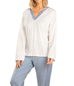 Pijama Longo Estampado Com Renda Pzama (050045) 100% Algodão