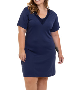 Camisola Curta com Renda Marinho Liganete Sepie (1001-PL) Plus Size