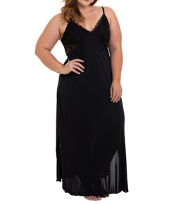 Camisola Longa Com Renda Preto Liganete Sepie (1010-PL) Plus Size - Preto