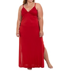Camisola Longa Com Renda Liganete Sepie (1010-PL) Plus Size - Vermelho