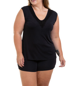 Pijama Curto Regata Preto Liganete Sepie (1051-PL) Plus Size - Preto