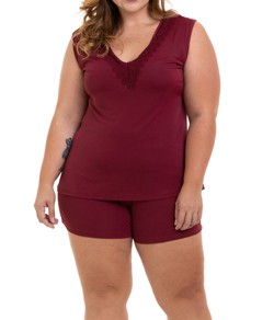 Pijama Curto Regata Liganete Sepie (1051-PL) Plus Size - Vinho