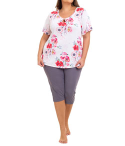 Pijama Capri Liganete Floral Papoula Sepie (2461) Plus Size