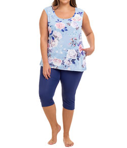 Pijama Capri Regata Liganete Floral Rosas Sepie (2469) Plus Size