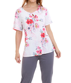 Pijama Longo Floral Papoula Sepie (2551) Liganete